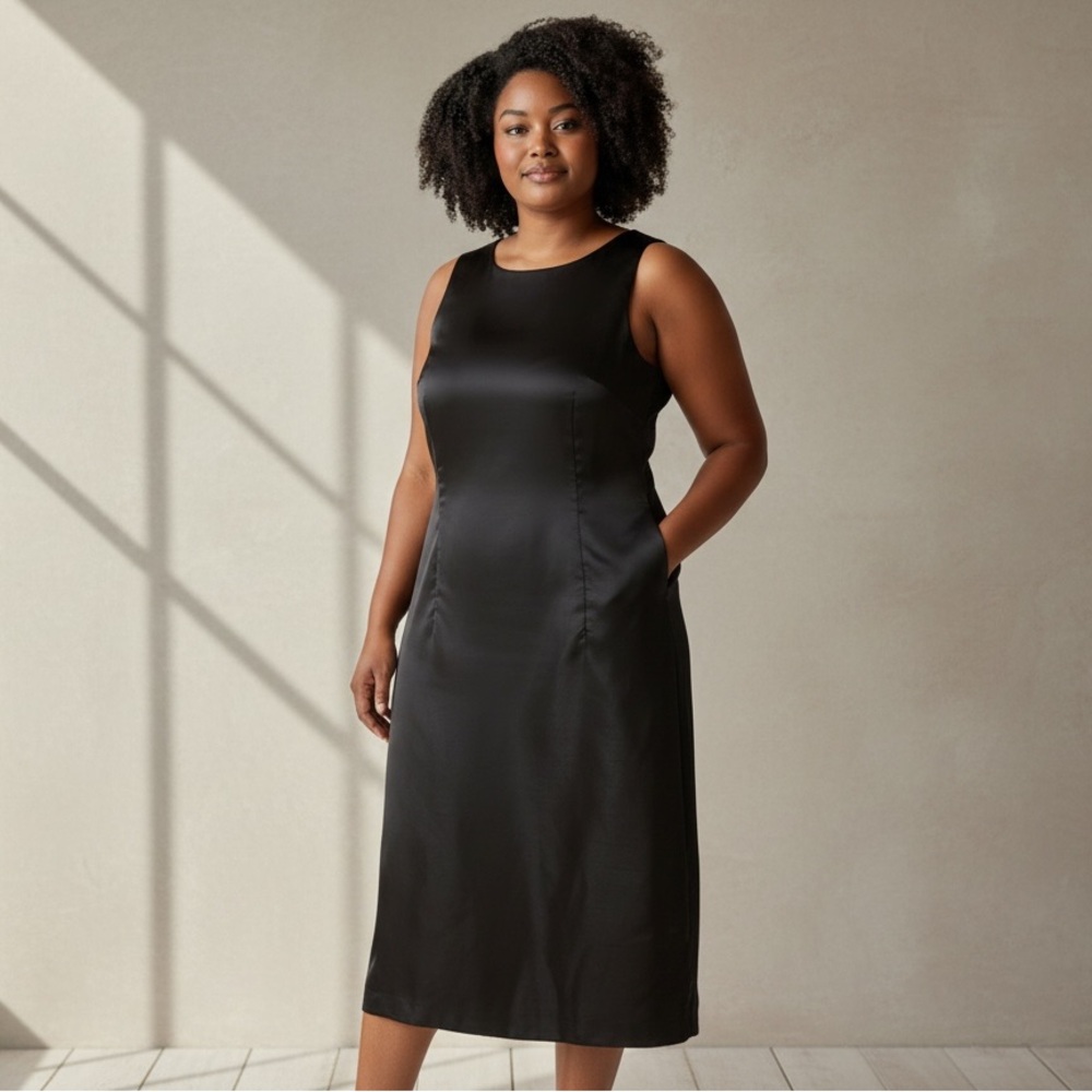 Le Suit Women's Black Sleeveless Round Neck Sheath Dress Size 16